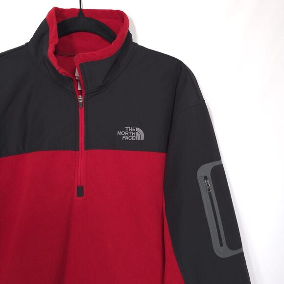 THE NORTH FACE Men’s LARGE TKA 100 Glacier Fleece Pullover Red Black Quarter Zip - Picture 5 of 9
